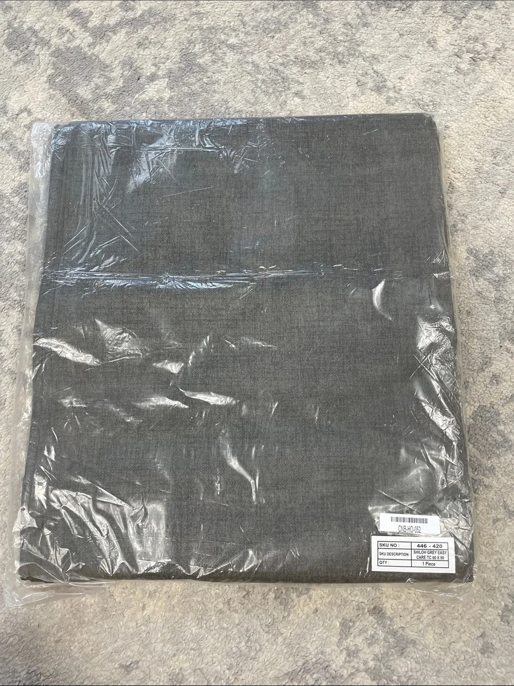 New Crate & Barrel Shiloh Grey Easy Care Tablecloth 60x90 PVC Coated Cotton